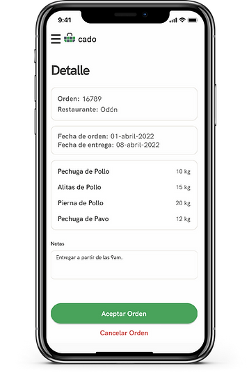 Cado App — Detalle de orden del proveedor